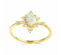 Trumium Véritable 925 Argent Sterling Blanc Opale De Feu Bague Plaqué Or Goutte D’eau Fiançailles Promesse Amour Anneaux De Mariage Pour Femmes