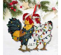 TRUMPETIC Décorations de Noël 2025 en forme de couple de coq et poule, décorations de Noël en forme de poulet, décorations de Noël pour la maison, cadeaux personnalisés pour les mariés et les fiancés