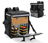 Trunab Sac à Dos de Livraison de Nourriture Noir, Sac Isotherme Repas, Ouvertable Dessus & Avant, Grande Capacité, Plusieurs Poches, Bien Organiser par Planches Amovibles Pratique de Division