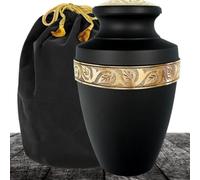 Trupoint Memorials Grande urne pour Cendres humaines Noire avec Motif Grec Urne commémorative Artisanale Aluminium de Haute qualité Hommage Digne Pochette en Velours Incluse
