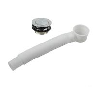 Trurovem Siphon de baignoire en alliage avec bouchon et tuyau en laiton, bouton poussoir lisse pour baignoire de salle de bain, finition argent et blanc, pour une installation facile