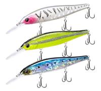 TRUSCEND Jerkbait Suspending, Leurres de vairon conçus avec précision avec son, flash et action irrésistible, lancer plus loin, lueur plus lumineuse et hochet plus fort Jerkbaits pour bar, doré jaune