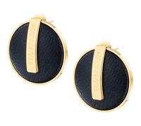 TRUSSARDI Boucles d'oreilles Femme en Acier, Bouton en Cuir Naturel, Collection T-ROUND Noire - TJAYF01