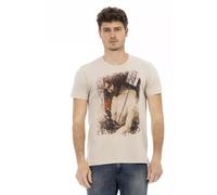 Trussardi - T-shirt beige en mlange de coton pour hommes - Homme - Tops - Beige - Taille: XL