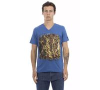 Trussardi - Tee élégant avec col en V et impression frontale - Homme - Tops - Bleu - Taille: 3XL