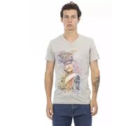 Trussardi - Tee-shirt élégant avec col en V et impression exclusive - Homme - Tops - Gris - Taille: S
