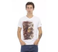 Trussardi - T-Shirt Blanc en Coton avec Col en V - Homme - Tops - Blanc - Taille: L