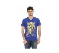 Trussardi - Tee-shirt élégant avec col en V et impression frontale - Homme - Tops - Bleu - Taille: S