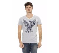 Trussardi - Tee-shirt élégant avec col en V et impression frontale - Homme - Tops - Gris - Taille: 2XL