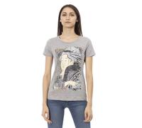 Trussardi - Tee-shirt en Coton Gris Chic avec Imprimé - Femme - Tops - Gris - Taille: 38 FR