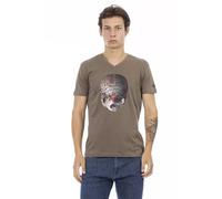 Trussardi - Tee-shirt marron col V avec impression frontale - Homme - Tops - Brun - Taille: M