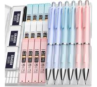 Trust-6 Porte-Mines Pastel 0,5 Et 0,7 Mm Avec Étui, Criterium Dessin Avec 12 Tubes De Recharges De Mines, 3 Gommes, Pour Effacer L'écriture, Le Dessin, Les Croquis, Couleurs Bleu, Rose Et Violet