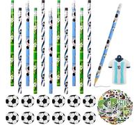 Trust-75 Pièces Kit Cadeau Anniversaire Foot,12 Bois Hb Football Crayon+12 Football Gomme+50 Stickers+1 Taille Crayon, Enfant Garçon Sacs Cadeaux De Fête De Football Thème Sport Fourniture Faveurs