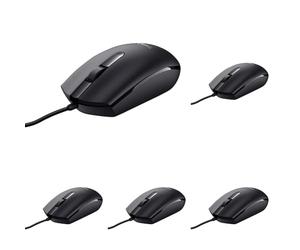 Trust Basi Souris Filaire à 3 Boutons, Câble USB de 160 cm, Mac/PC/Ordinateur - Noir (Lot de 5)