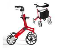 Trust Care Let's Go Out - Déambulateur 4 roues Pliable Leger, Déambulateur à roues, Freins à main, Sac inclus, Rollator Rouge, By Mobio