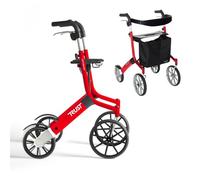 Trust Care Let's Go Out - Déambulateur 4 roues Pliable Leger, Déambulateur à roues, Freins à main, Sac inclus, Rollator Rouge, By Mobio