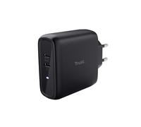 Trust Maxo Chargeur USB C 65W Charge Rapide, 2 Ports USB-C, 75% Matériaux Recyclés, Prise Chargeur Rapide, Adaptateur Chargeur iPhone iPad Samsung Galaxy Ordinateur Portable Tablette - Noir