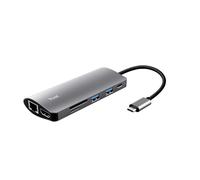Trust Dalyx Adaptateur USB-C multiports 7-en-1, Ports USB-C, 2X USB-A, HDMI, Ethernet, Lecteur de Cartes Micro SD et SD Card, Port de Charge USB-C, Macbook/Chromebook/Ordinateur Portable/PC
