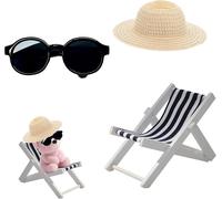 TRUST-Ensemble de 3 pièces pour poupées avec chaise longue, chapeau de paille et lunettes, poupée Have a Seat, vêtements de poupée, accessoires décoratifs pour poupée, fans et collectionneurs (noir)