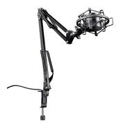 Trust Gaming GXT 253 Emita Bras Micro Réglable Articulé, Perche avec Rotation à 360 Degrés, Pied Micro, Monture Anti-vibrations, Support de Microphone avec Câble Intégré - Noir/Gris