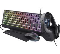 Trust Gaming GXT 792 Quadrox Kit 4 en 1 Souris et Clavier Gaming, Disposition Italienne QWERTY, Casque avec Microphone léger Jack Audio 3,5 mm, Tapis, lot Lot de Jeu Gamer RGB pour PC, Ordinateur