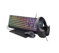 Trust Gaming GXT 792 Quadrox Ensemble Clavier et Souris de Jeu 4 en 1, QWERTY UK, Casque léger avec Microphone, Tapis de Souris, Ensemble PC de Jeu RVB pour Ordinateur, Ordinateur Portable, Bureau