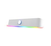 Trust Gaming GXTrust 1619W Rhox Barre de Son Éclairée RGB, Enceintes Stéréo 2.0 Éclairage LED, 12W, Alimentation USB, Câble AUX 3.5 mm, Enceinte PC pour Ordinateur Portable, Blanc