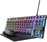 Trust Gxt 1794 Set Clavier Gaming Qwertz De Disposition Avec Souris Sans Fil Et Tapis De Souris,Pack De Jeu Led 3 En 1,Souris Sans Fil Rechargeable 80 Heures D'Autonomie,Clavier Usb Tkl Compact Pc