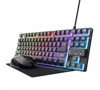 Trust GXT 794 Pack Gaming Teclado TKL RGB Negro + Ratón Inalámbrico RGB Negro + Alfombrilla Negra
