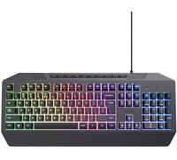 Trust Gaming GXT 836 Evocx Clavier de jeu britannique, touches à membrane, 78 % de plastiques recyclés, éclairage LED RVB, 12 touches multimédias, anti-fantôme, clavier USB filaire résistant aux