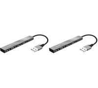Trust Halyx Mini Hub USB 2.0 à 4 Ports en Aluminium pour PC Ordinateur Portable Mac - Argent (Lot de 2)