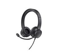 Trust HS-150 Casque Filaire Arceau Binaural Noir, Usage Bureau/Centre d'appels, Connecteur 3.5mm, Microphone Boom Pliable, HP 40mm, 20-20000Hz, Câble 1.8m