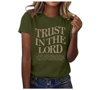 Trust in The Lord Hauts pour femmes graphique 2025 coupe ample t-shirt mignon lettre t-shirt décontracté sortie religieux tendance 2025 t-shirts solides t-shirts chrétiens à manches courtes été, vert