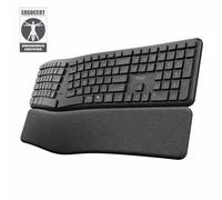 Trust Keyra Clavier Ergonomique sans Fil Silencieux US QWERTY Bluetooth + 2.4GHz, Clavier sans Fil avec Disposition Divisée pour Plusieurs Appareils avec Repose-Paume Portable, PC Ordinateur Portable