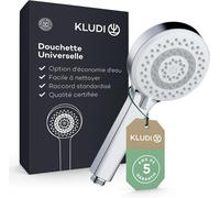 TRUST-KLUDI-X1 Douchette anti calcaire avec 3 types de jets, douchette économisant l'eau en option (standard 15l/m, option 9 l/min), douchette à main (Ø10,7 cm), chromé