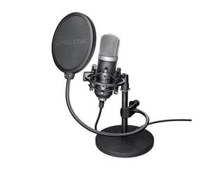Trust Microphone de Studio USB GXT 252 Emita Noir - Cardioïde 20-20000 Hz - Connectivité USB - Longueur de câble 1.8m - Inclus : Filtre anti-pop, Bonnette en mousse et Valise de transport