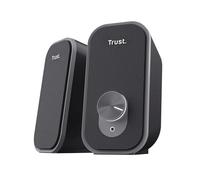 Trust Orada Enceinte PC 2.0 12 W (6 W RMS), Haut Parleur Compacte USB, Noir | Enceintes avec Jack AUX 3.5 mm, Connexion au Casque, Façade en Tissu, pour Ordinateur Portable Mac
