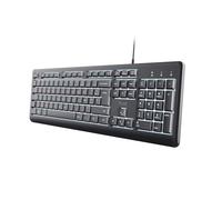 Trust Clavier Primo AZERTY éclairé filaire USB-C/USB-A 180 cm résistant aux éclaboussures Noir