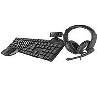 Trust Set 4 en 1 Home Office Qoby, clavier sans fil QWERTY, souris sans fil, webcam HD, casque Over-Ear, ensemble complet pour le travail intelligent, PC/MacBook/ordinateur