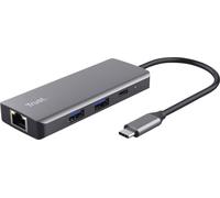 Trust Dalyx Adaptateur USB C 6-en-1, Hub USB C avec 4K HDMI, 2X USB-C, 2X USB 3.1, Transfert Rapide 5 Gbps, Gigabit Ethernet, Multiport Station d'accueil pour Ordinateur Portable, MacBook Pro/Air