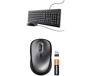 Trust Taro Pack Clavier et Souris Filaires AZERTY Français + Souris sans Fil Silencieuse avec Pile pour Gauchers et Droitiers, Mouse Compacte et Clavier PC Ordinateur Portable Windows Mac OS - Noir