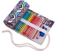 Trust-Trousse Enroulable Pour 36 Crayons De Couleur, Pliable Rangement En Tissu Crayon, Rayures Violettes