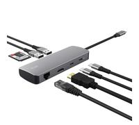 Trust Vylor Hub USB C 8-in-1 Adaptateur HDMI 4K@60Hz, Gigabit Ethernet, Lecteur de Cartes MicroSD/SD, USB-C USB-A, Port de Charge 100W, Docking Station PC Ordinateur Portable Dell HP MacBook