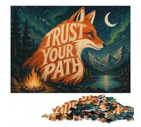 Trust Your Path Fox Illustration Text Art Puzzle en Bois, 500 pièces | Pour les passionnés : Puzzle pour passionné : présent du Nouvel An, loisir manuel en intérieur.