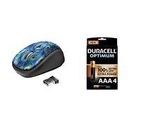 Trust Yvi Souris sans Fil, 800-1600 dpi - Bleu + Duracell - Nouveau Piles alcalines AAA Optimum, 1.5 V LR03 MX2400, Paquet de 4