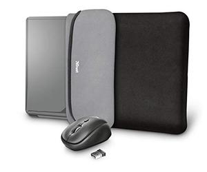 Trust Yvo Kit 2-en-1 : Housse réversible pour Ordinateur Portable et Souris sans Fil - Noir