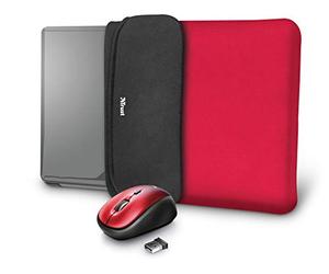 Trust Yvo Kit 2-en-1 : Housse réversible pour Ordinateur Portable et Souris sans Fil - Rouge