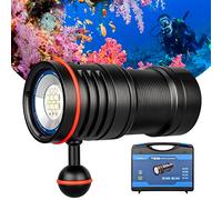 TrustFire DF50 Lampe de plongée sous-marine, 6500 lumens, lampe de poche LED rechargeable par USB, 70 m sous l'eau, super lumineuse, avec lumières violettes rouges et blanches