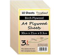 Trustleaf Contreplaqué de bouleau de 3 mm A4 - 300 x 210 x 3 mm - Lot de 10 - Convient à la découpe au laser, faible fumée, colle E1