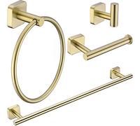 TRUSTMI Ensemble de matériel de Salle de Bain 4 pièces en Acier Inoxydable brossé avec Barre Porte-Serviette, Anneau Porte-Serviette, Porte-Rouleau de Papier et Crochet pour Peignoir, Fixation Murale